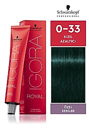 İGORA ROYAL SAÇ BOYASI 60 ML.  (0-33 KIZIL AZALTICI)