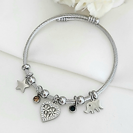 Kalp&Fil Charm Çelik Bileklik Silver