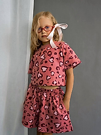 Pembe leopar şort takım