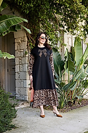 leopar detaylı uzun elbise