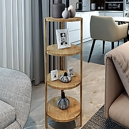 Miray Yuvarlak 4 Raflı Ahşap Sehpa / Dekoratif Raf / Çok Amaçlı Kullanım ( Atlantik Çam )