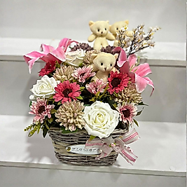 Ayıcıklı Çiçek Sepeti