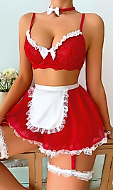 Kırmızı Tül Bacak Bantlı Etekli Fantezi Kadın Kostüm 2073