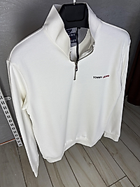 ZEROWEAR - TOMMY HILFIGER GÖĞÜS KABARTMALI BASKI YARIM FERMUARLI PİKE & OYSHO KUMAŞ KARIŞIMI SWEAT