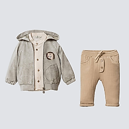 Erkek Bebek 6-24 Ay Hırkalı Üçlü Takım