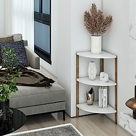 Zümrüt Üçgen 3 Raflı Ahşap Sehpa / Dekoratif Raf / Çok Amaçlı Kullanım ( Beyaz )