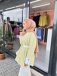 Poplin Kemerli Gömlek Fıstık Yeşili