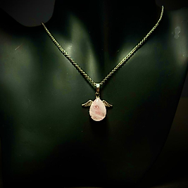 Pembe Kuvars Taşı Melek Kanadı Model Çelik Kolye