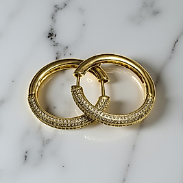 Gold Halka Kalın Zirkon Taşlı küpe