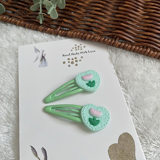 Kalp Model Lale Desenli 2li Kız Çocuk Toka