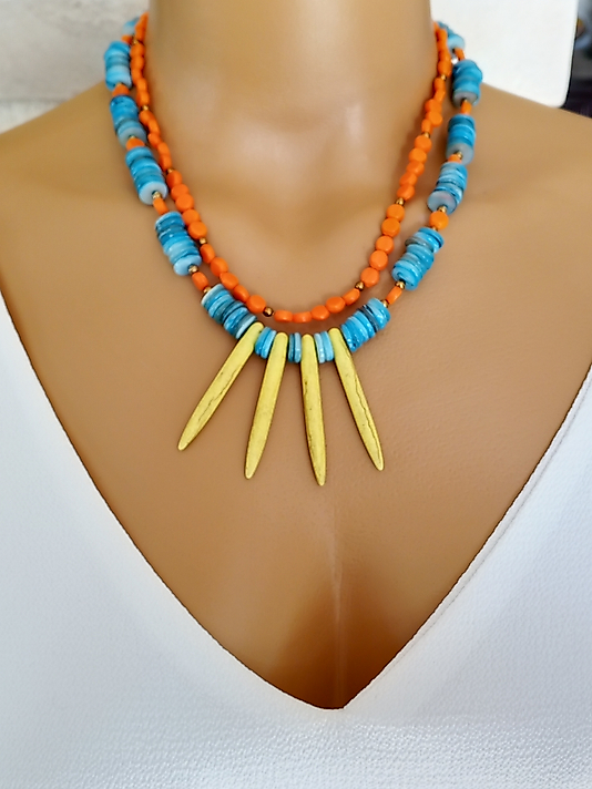 YAZ İÇİN TURKUAZ  SEDEF RENKLİ KOLYE