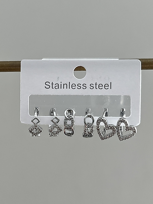 Çelik 6’lı Silver Kalp Küpe