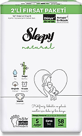 sleepy Natural 2'li Fırsat Paketi 5 Numara Junior Bebek Bezi 58 Adet