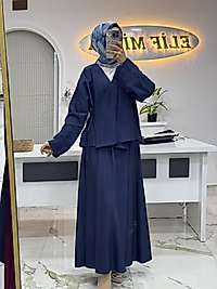 BAĞLAMA DETAYLI ETEKLİ TAKIM LACİVERT