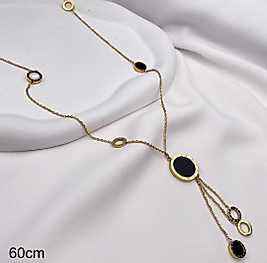 Siyah-Beyaz Taşlı Gold Çelik Küpe