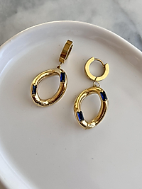 Çelik Gold Mavi Taşlı Eğri Halka Küpe