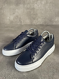 %100 Hakiki Deri Ultra Rahat Günlük Ayakkabı - Lacivert/Beyaz