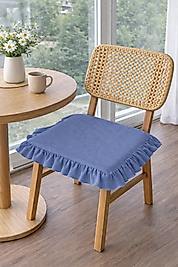 Fırfırlı İndigo Mavi Iskandinav Sandalye Minderi