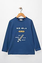 Erkek Çocuk Uzun Kollu Bisiklet Yaka "Hz Ali"  Baskılı Tişört Mevsimlik Pamuklu