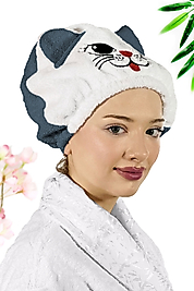 Kedi Desenli Mavi Havlu Bone