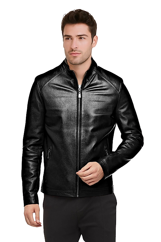 Puyol Hakiki Jumbo Deri Erkek Siyah Ceket