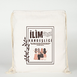 "İlim Kardeşliği" Baskılı Ham Bez Sırt Çantası %100 Pamuk Kız Çocuk