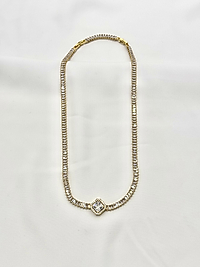 Kare Baget Taşlı Su Yolu Çelik Kolye Gold