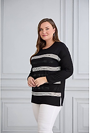 siyah beyaz desenli taş detaylı bluz