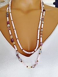 SEDEF VE AMETİST İKİLİ UZUN KOLYE