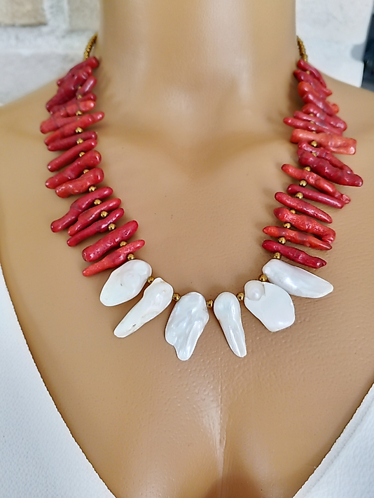 AMORF MERCAN VE AMORF İNCİ KOLYE