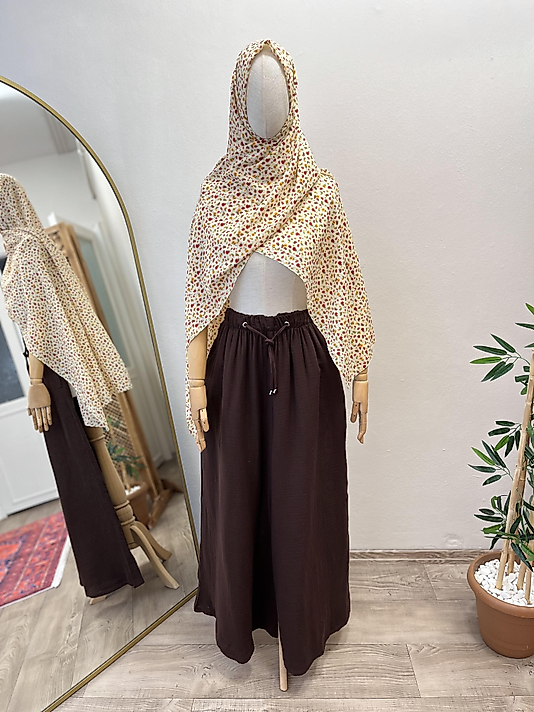 Kahve Bağcıklı Müslin Pantolon - Etek