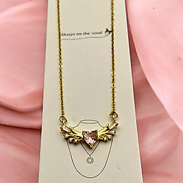 Çelik kolye gold renk pembe taşlı 45 cm