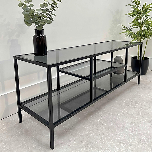 SİYAH TV ÜNİTESİ KOMPLE FÜME CAM