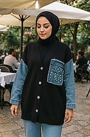 Kot detaylı triko hırka