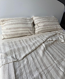 Müslin Nevresim Takımı Bej Renk Çizgili Tek Kişilik 160x220 cm.