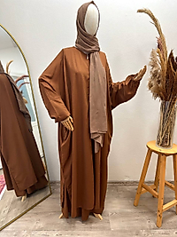 Bakır tam boy fermuarlı cilbab takımı
