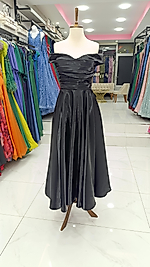 Siyah Parlak Saten Midi Abiye 1002