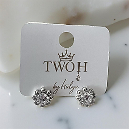 Gümüş Renk Taşlı Çiçek Küpe