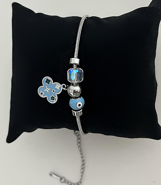 Çelik Silver Mavi Yonca Bileklik