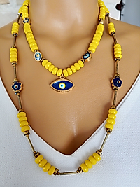 SARI CAM  İKİLİ KOLYE