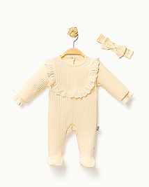 JAKAR KUMAŞ FİSTO DETAYLI KIZ BEBEK TULUM