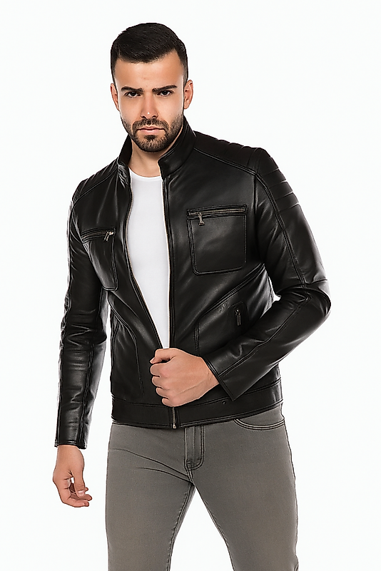 Albert Hakiki Deri Erkek Siyah Ceket