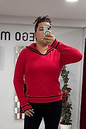 Denizci Yaka Siyah Şerit Detaylı Kırmızı Triko