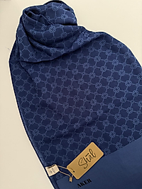 AKER ELEGANCE MONOGRAM ŞAL KOYU MAVİ