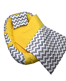 Berababy Babynest Pikeli Gri Ve Sarı Kombin Bebek Yuvası 3 Parça Set