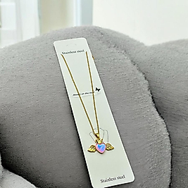 Çelik kolye gold melek kanatlı taşlı 45 cm