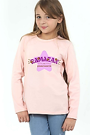 Kız Çocuk Uzun Kollu Bisiklet Yaka "Ramazan Şükretmektir" Baskılı Tişört Mevsimlik Pamuklu