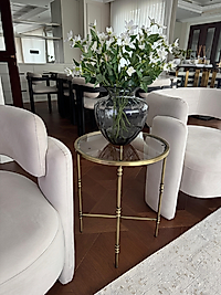 ESKİTME KAPLAMA TORNALI YUVARLAK YAN SEHPA ŞEFFAF CAM