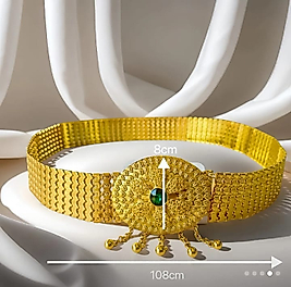 Jade'm Gold Altın KaplamalıKadın Bohem Altın Metalik  ile Turkuaz Taşlı Kemer