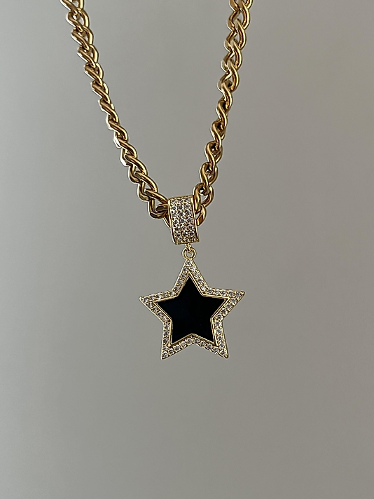 Çelik Kalın Zincirli Yıldız Kolye